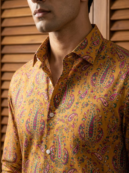 Mustard Paisley Printed Full Sleeve Shirt
