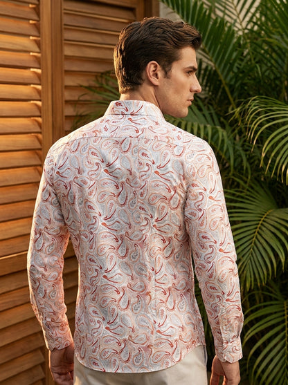 White And Pink Paisley Printed Full Sleeve Shirt