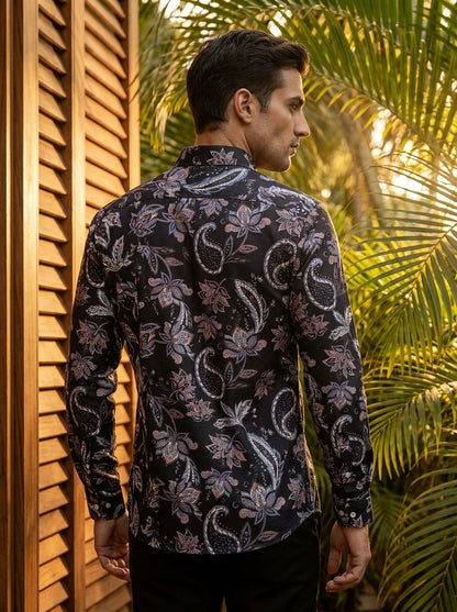 Black Flower Printed Full Sleeve Shirt