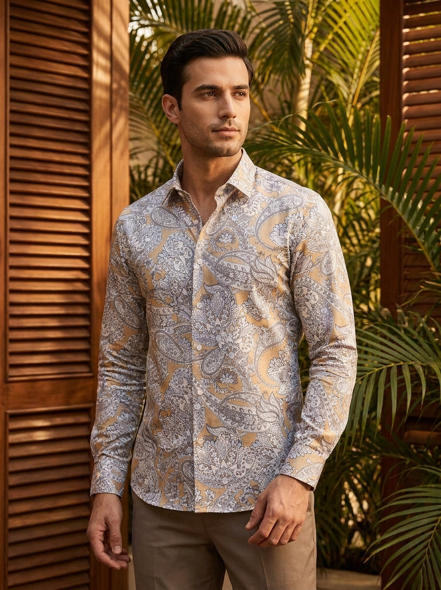 Yellow Paisley Printed Full Sleeve Shirt