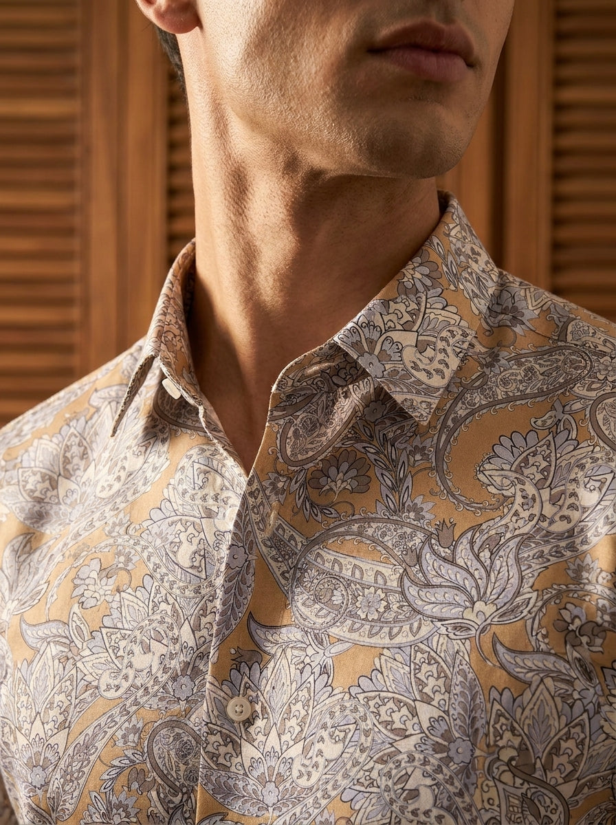 Yellow Paisley Printed Full Sleeve Shirt