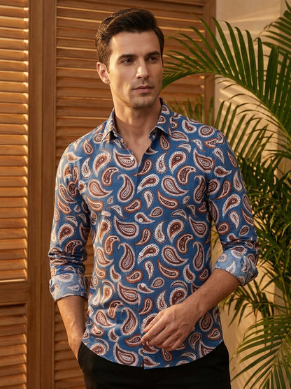 Royal Blue Paisley Printed Full Sleeve Shirt