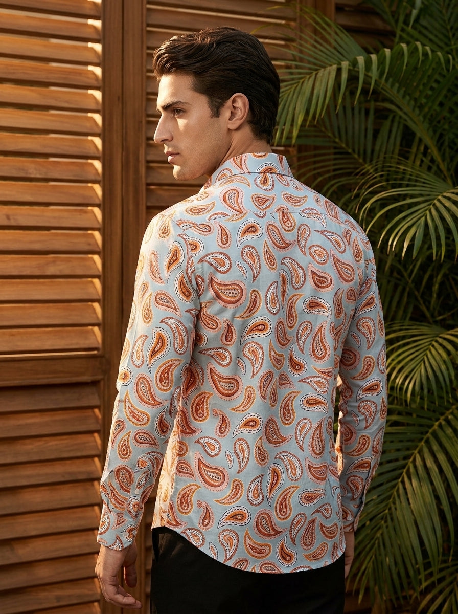 Aqua Paisley Printed Full Sleeve Shirt