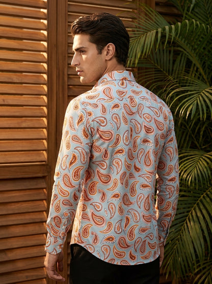 Aqua Paisley Printed Full Sleeve Shirt