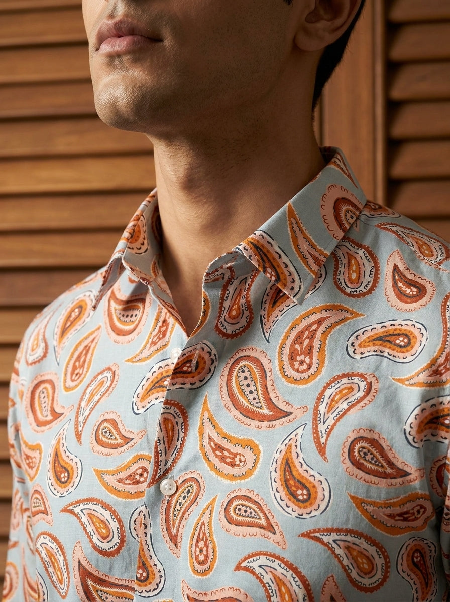 Aqua Paisley Printed Full Sleeve Shirt