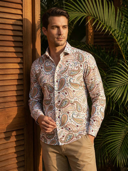 White Paisley Printed Full Sleeve Shirt