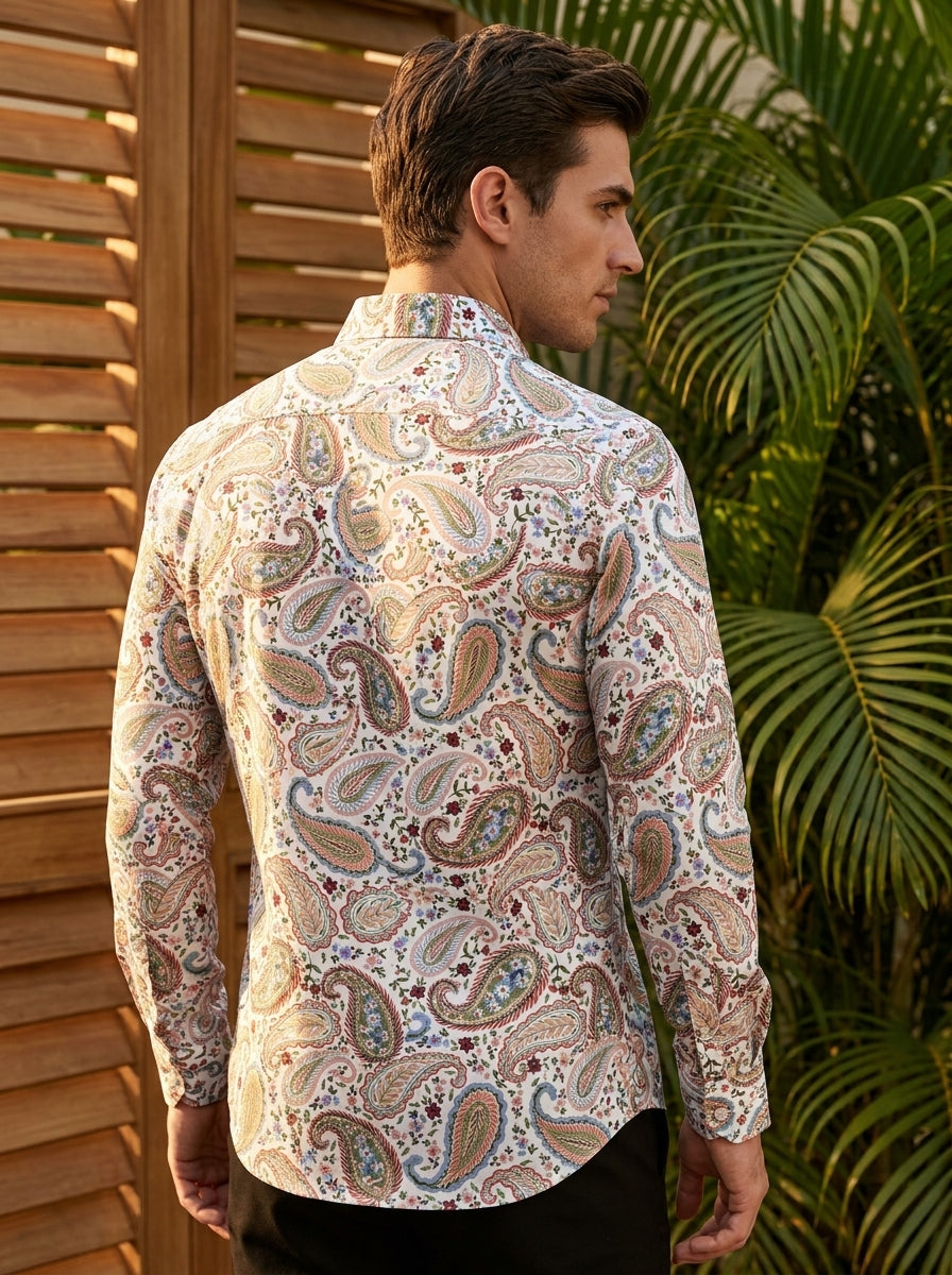 White Paisley Printed Full Sleeve Shirt