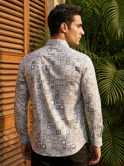 White Block Printed Full Sleeve Shirt