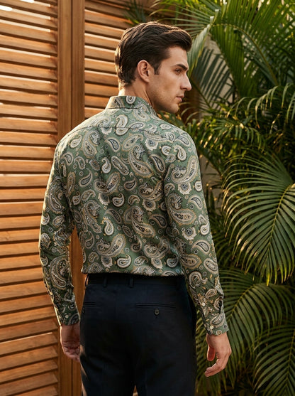 Green Paisley Printed Full Sleeve Shirt