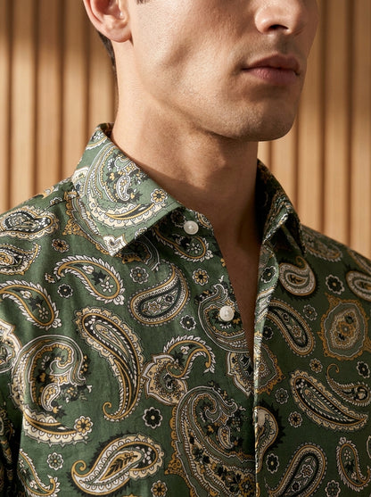 Green Paisley Printed Full Sleeve Shirt