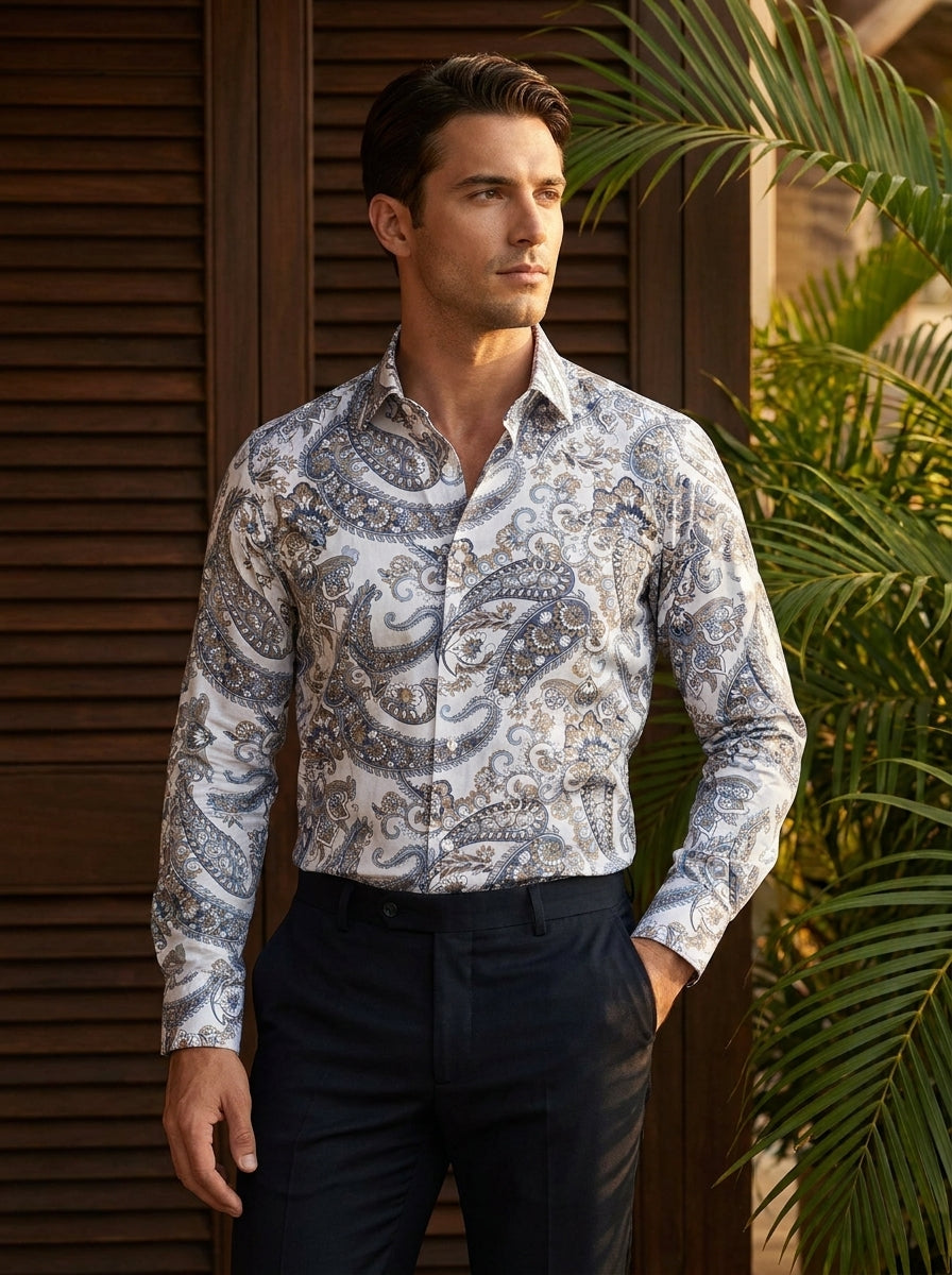 Grey Paisley Printed Full Sleeve Shirt