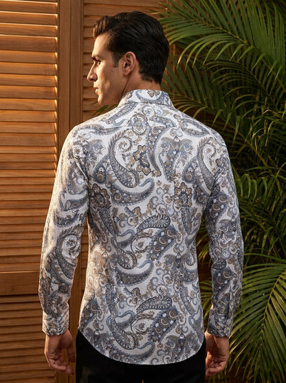 Grey Paisley Printed Full Sleeve Shirt