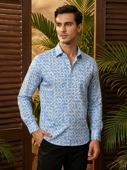 Sky Blue Abstract Printed Full Sleeve Shirt