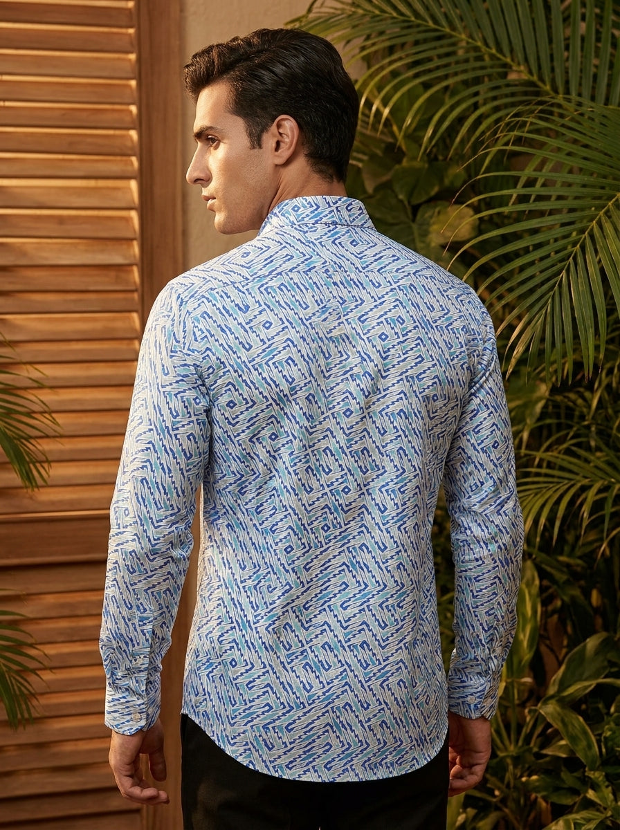 Sky Blue Abstract Printed Full Sleeve Shirt