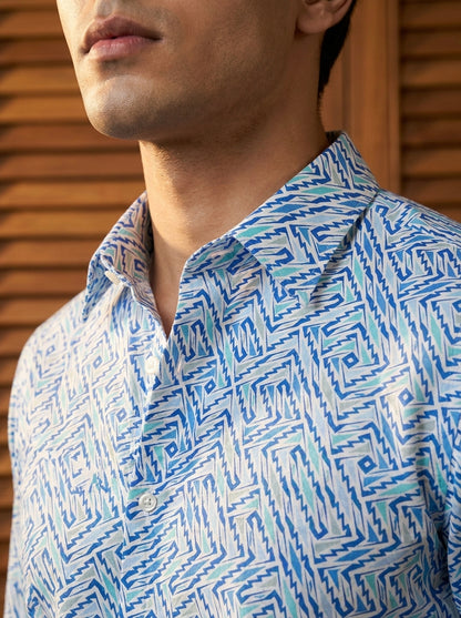 Sky Blue Abstract Printed Full Sleeve Shirt