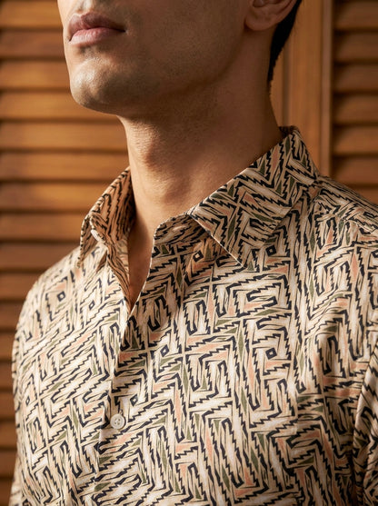 Brown Abstract Printed Full Sleeve Shirt