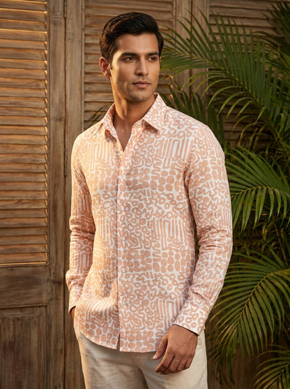 Beige Abstract Printed Full Sleeve Shirt