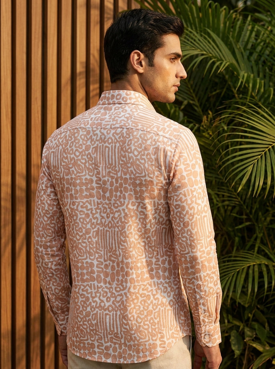 Beige Abstract Printed Full Sleeve Shirt
