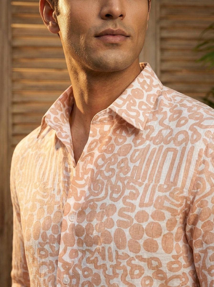 Beige Abstract Printed Full Sleeve Shirt