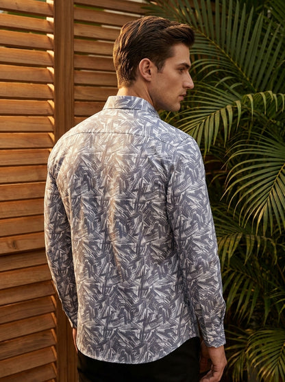 Grey Abstract Printed Full Sleeve Shirt