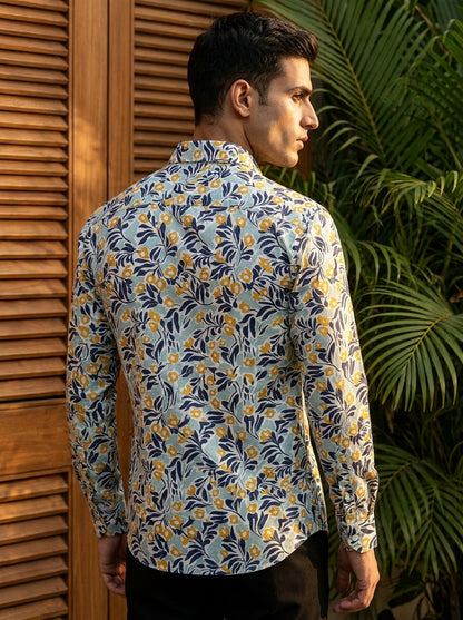 Green Flower Printed Full Sleeve Shirt