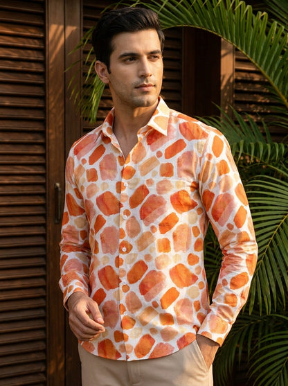 Orange Abstract Printed Full Sleeve Shirt