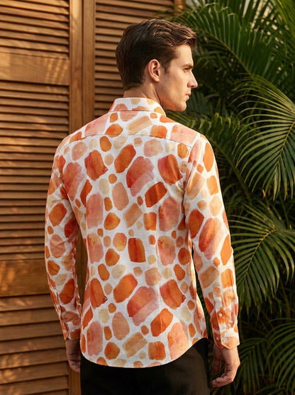 Orange Abstract Printed Full Sleeve Shirt