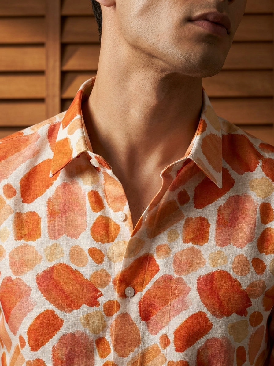 Orange Abstract Printed Full Sleeve Shirt