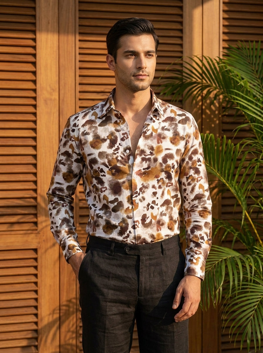 Cofee Abstract Printed Full Sleeve Shirt
