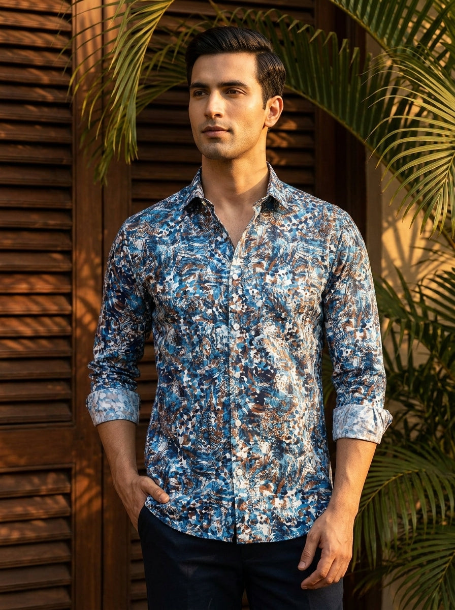 Blue Abstract Printed Full Sleeve Shirt