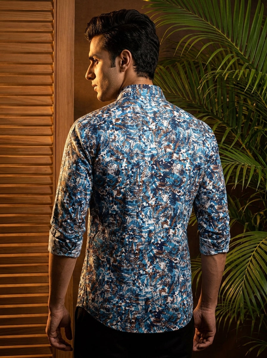 Blue Abstract Printed Full Sleeve Shirt