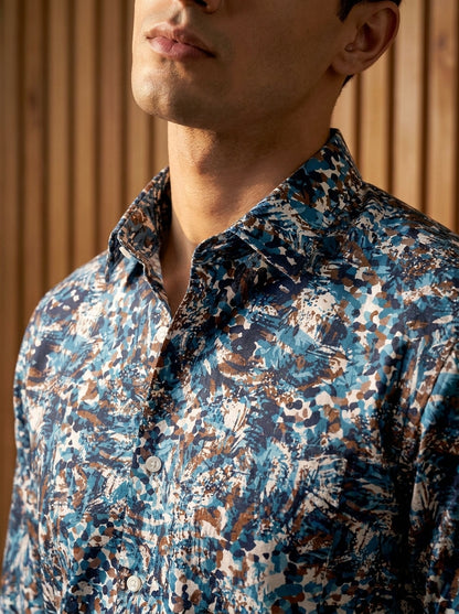 Blue Abstract Printed Full Sleeve Shirt