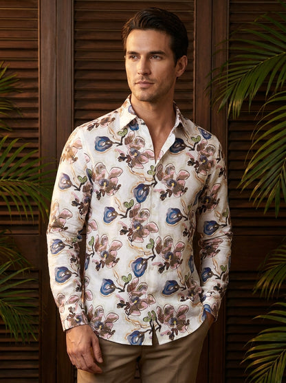 White Flower Printed Full Sleeve Shirt