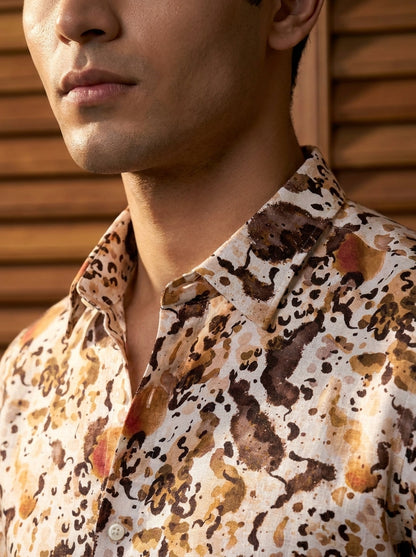 Brown Abstract Printed Full Sleeve Shirt