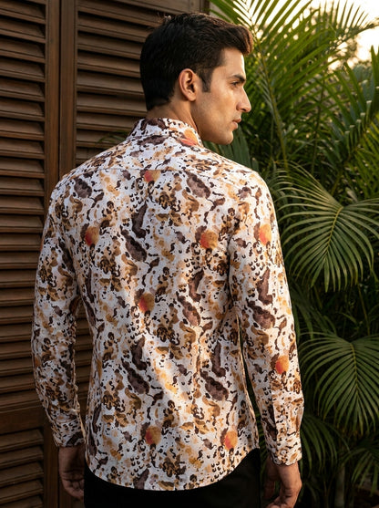 Brown Abstract Printed Full Sleeve Shirt