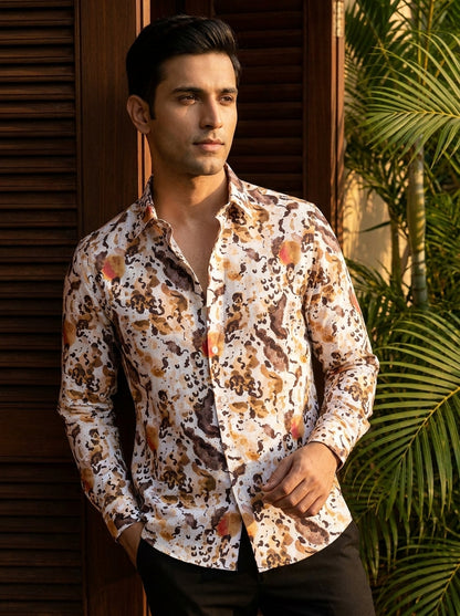 Brown Abstract Printed Full Sleeve Shirt