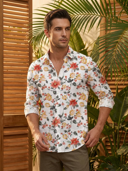 White Flower Printed Full Sleeve Shirt