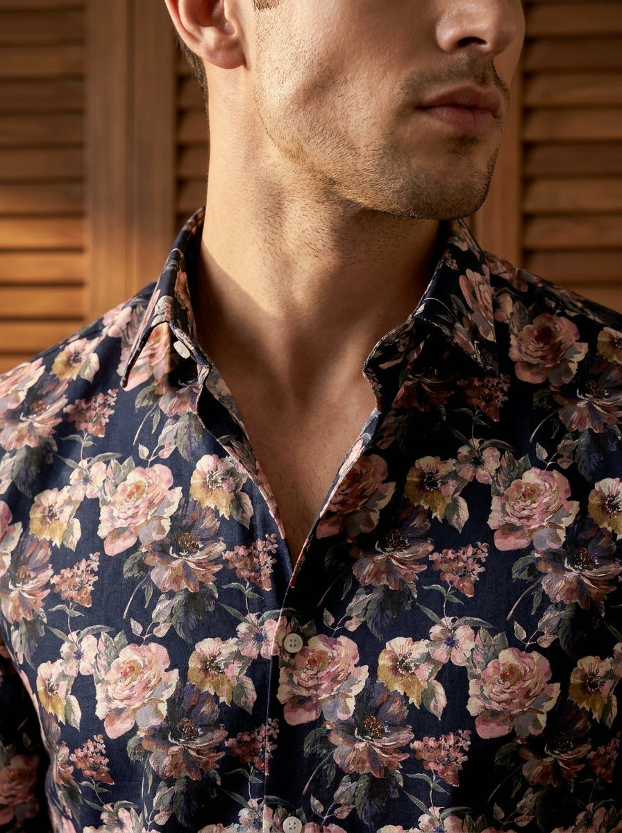 Navy Blue Printed Full Sleeve Shirt