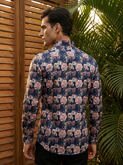 Navy Blue Printed Full Sleeve Shirt