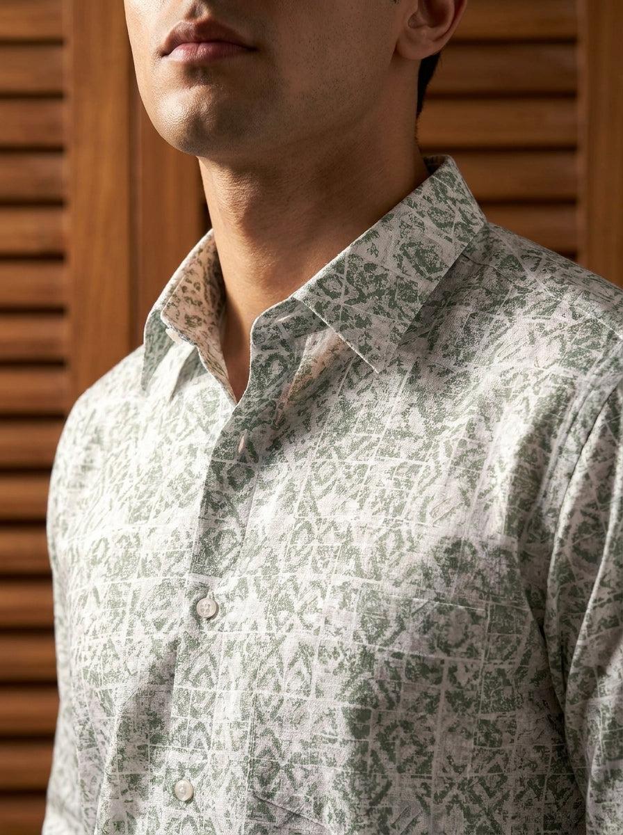 Green Abstract Printed Full Sleeve Shirt