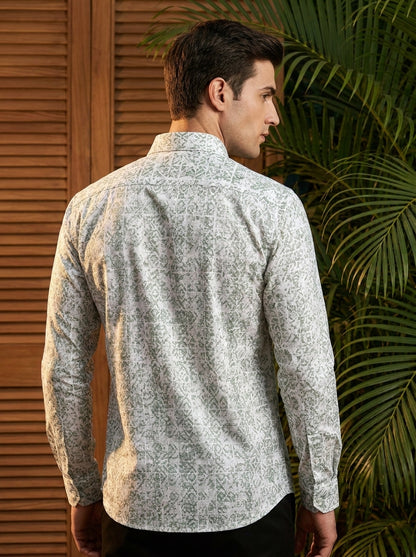 Green Abstract Printed Full Sleeve Shirt