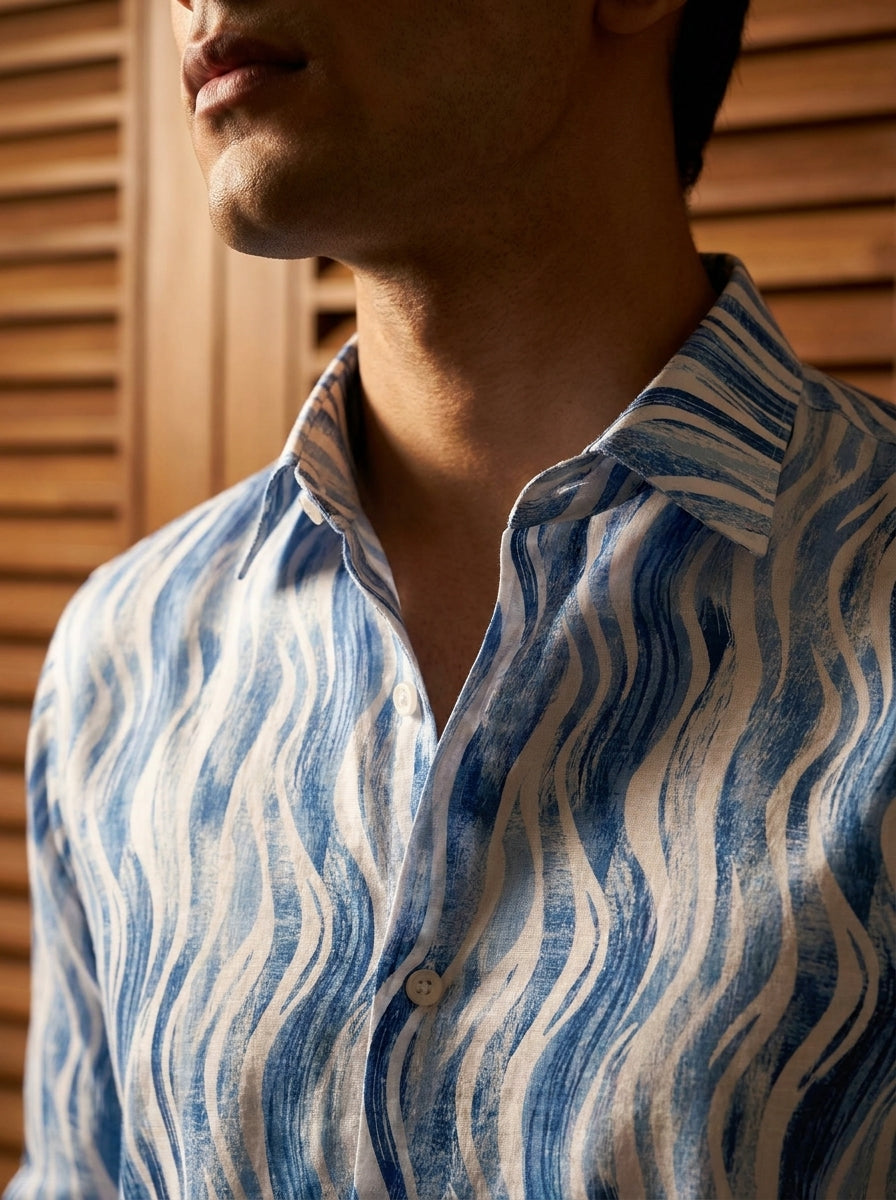 Sky Blue Striped  Printed Full Sleeve Shirt