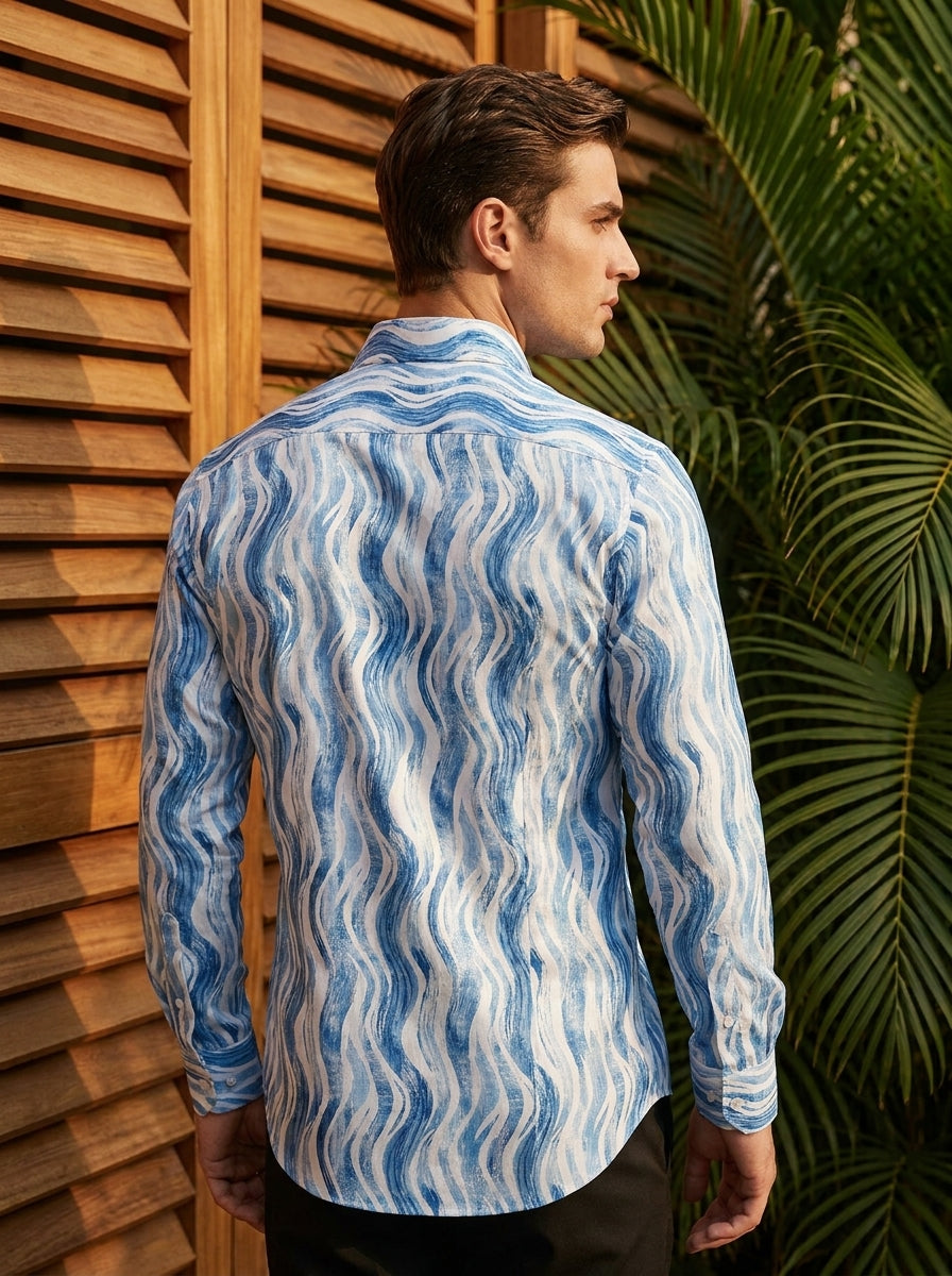 Sky Blue Striped  Printed Full Sleeve Shirt