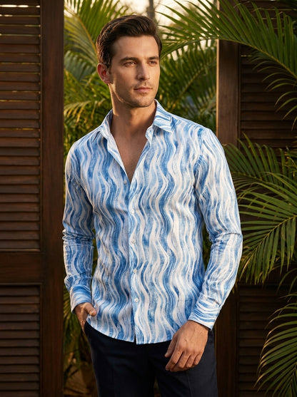 Sky Blue Striped  Printed Full Sleeve Shirt