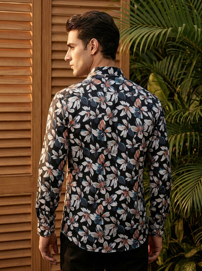 Black Flower  Printed Full Sleeve Shirt