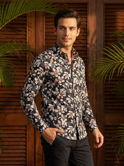 Black Flower  Printed Full Sleeve Shirt