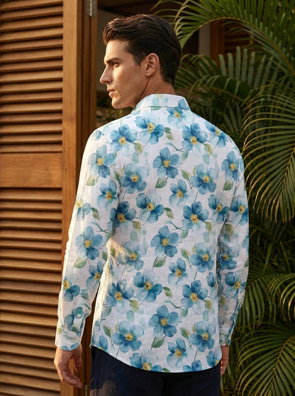White Flower Printed Full Sleeve Shirt