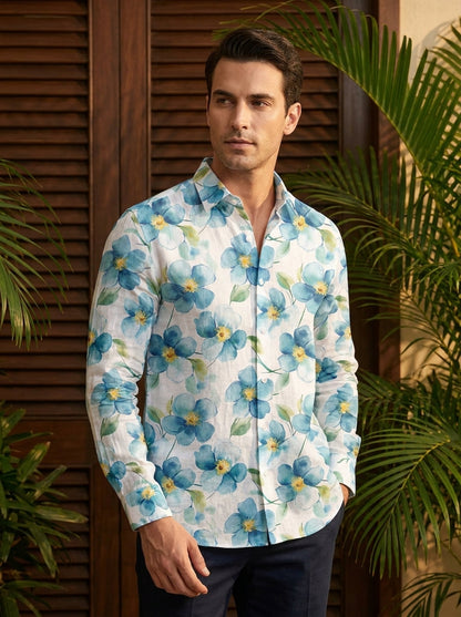 White Flower Printed Full Sleeve Shirt
