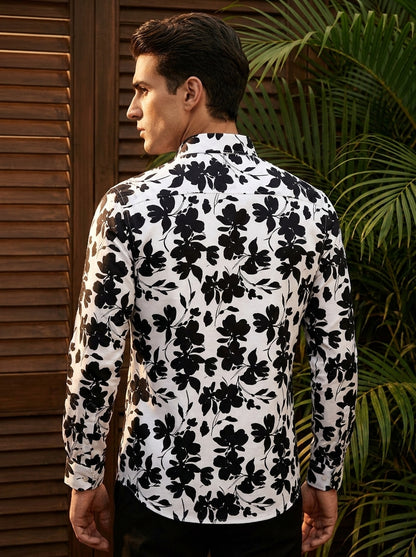 Black Flower Printed Full Sleeve Shirt