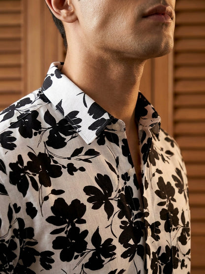 Black Flower Printed Full Sleeve Shirt
